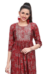 Floral Muslin Kurti for Women with Embroidered Yoke